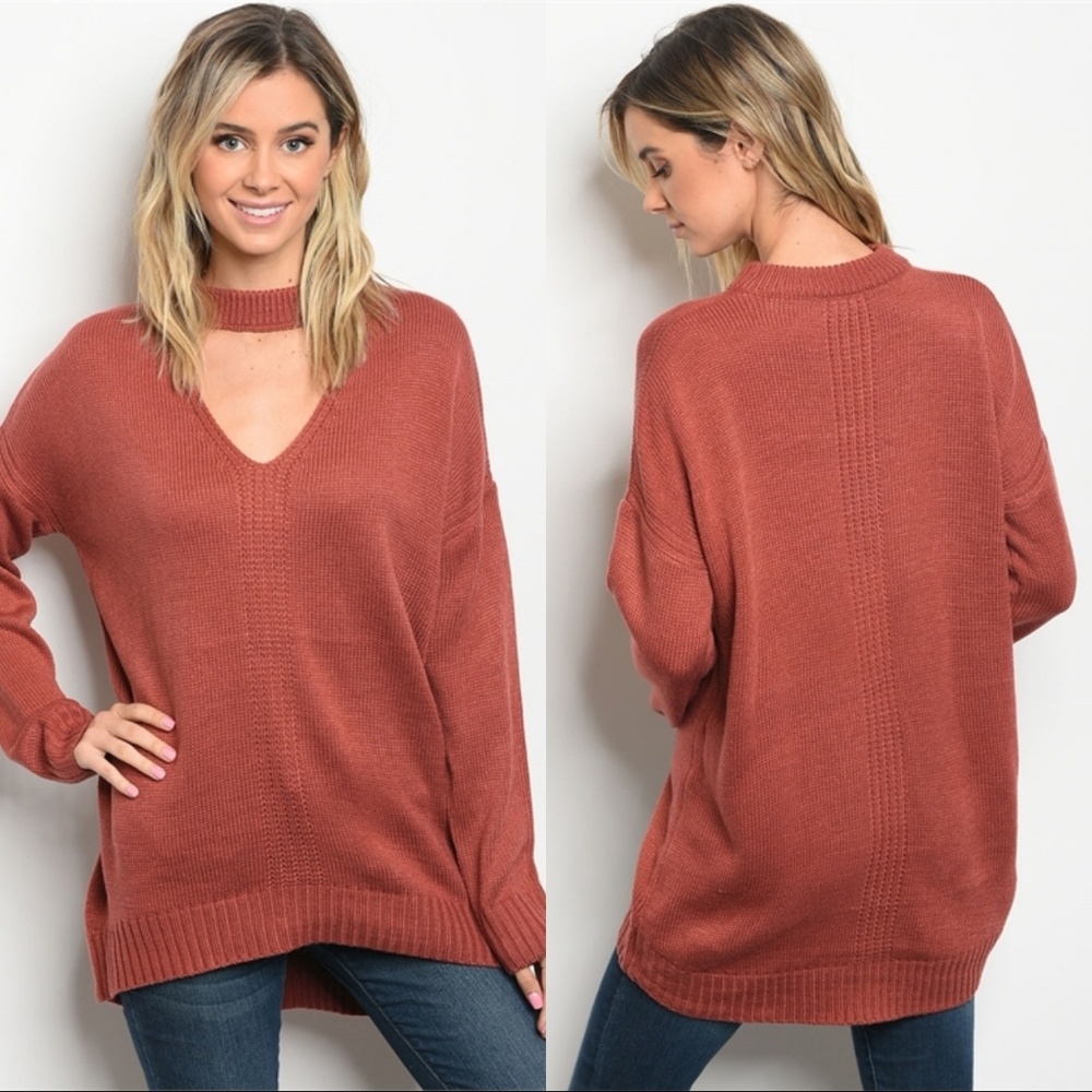 LAST 1! Brick tunic sweater with choker detail - Picture 1 of 5